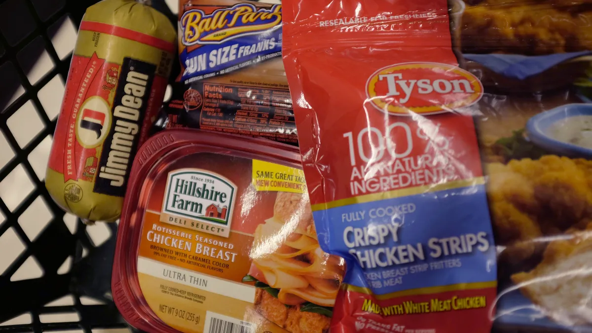 Grocery cart of Tyson Foods products, brands