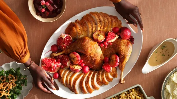 Overhead photo of a turkey holiday dish.