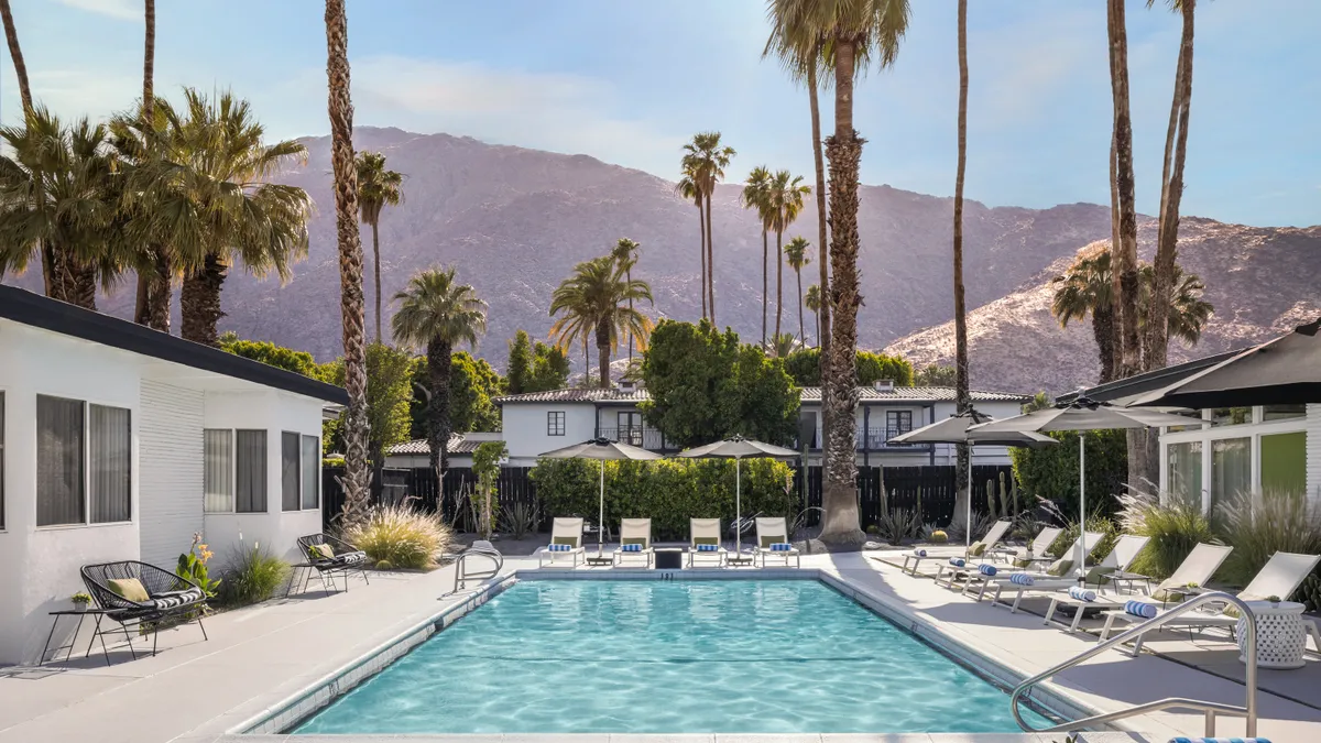 The pool area of a Palm Springs hotel