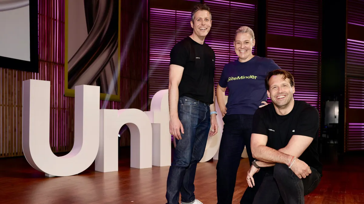 An image of Matt Welle, Mews CEO; Leah Rankin, chief product officer at SiteMinder; and Richard Valtr, Mews Founder.