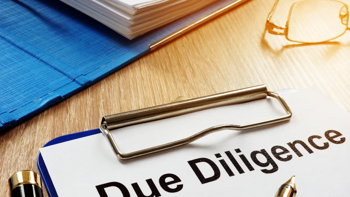 Due diligence document on a desk