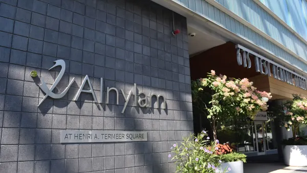 An Alnylam logo is displayed on a building in Cambridge, Massachusetts, on Sept. 5, 2024.