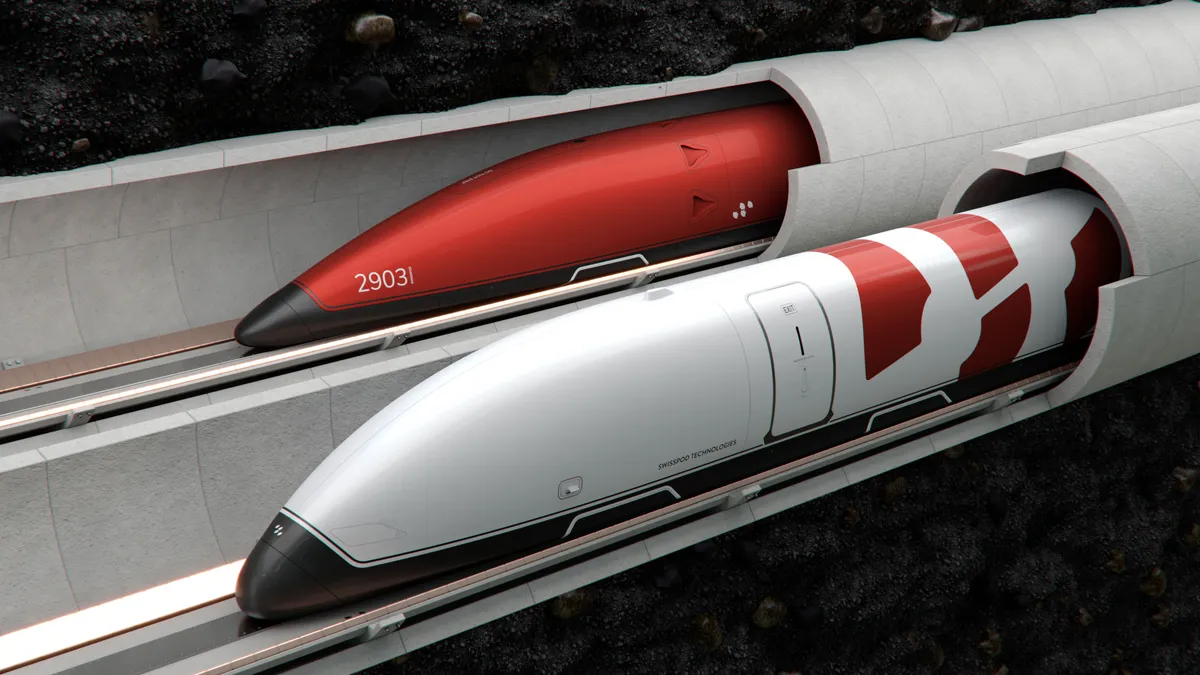 A rendering of the Swisspod hyperloop pods from.