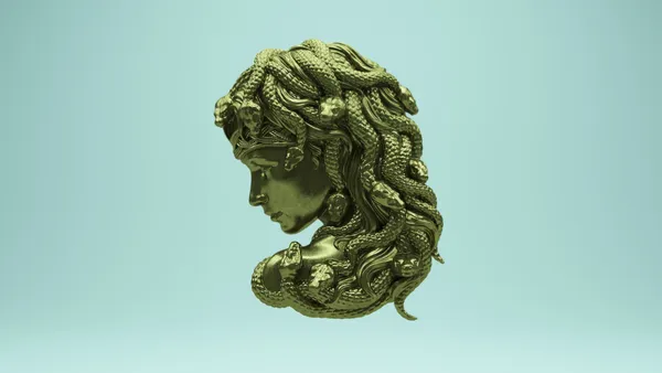 A bronze depiction of ancient god Medusa with snakes in her hair