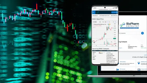 Mobile and tablet stock showing market graph