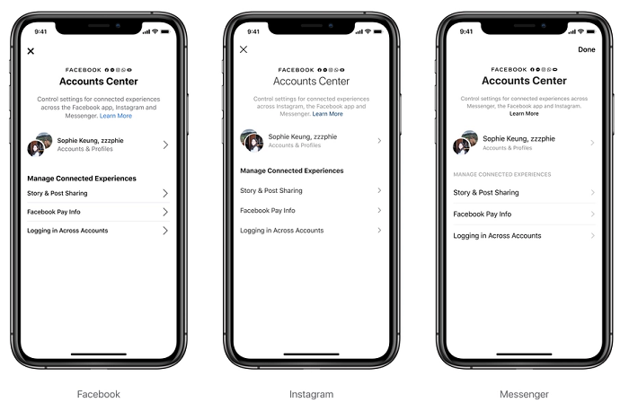 Facebook accounts center