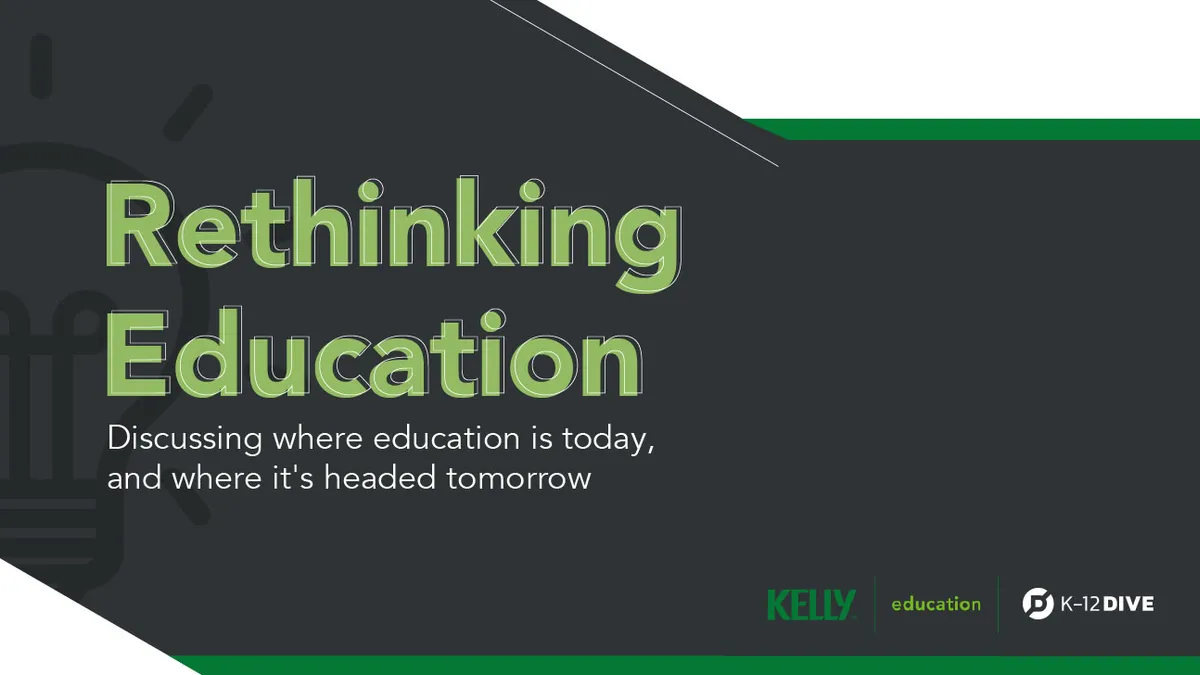 Rethinking Education podcast image grey and green