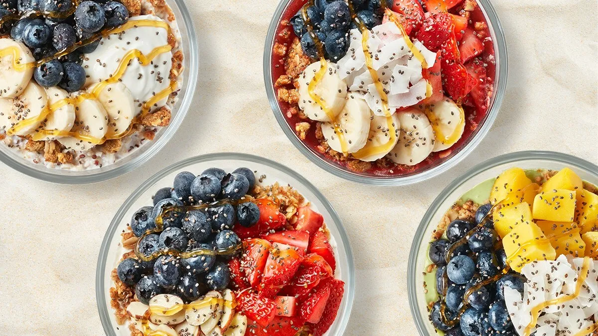 A picture of four bowls from Tropical Smoothie Cafe