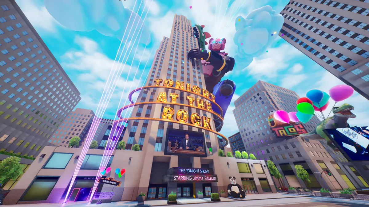 A view of Rockerfeller Center in the "Tonight at the Rock - Powered by Samsung Galaxy" Fortnite experience