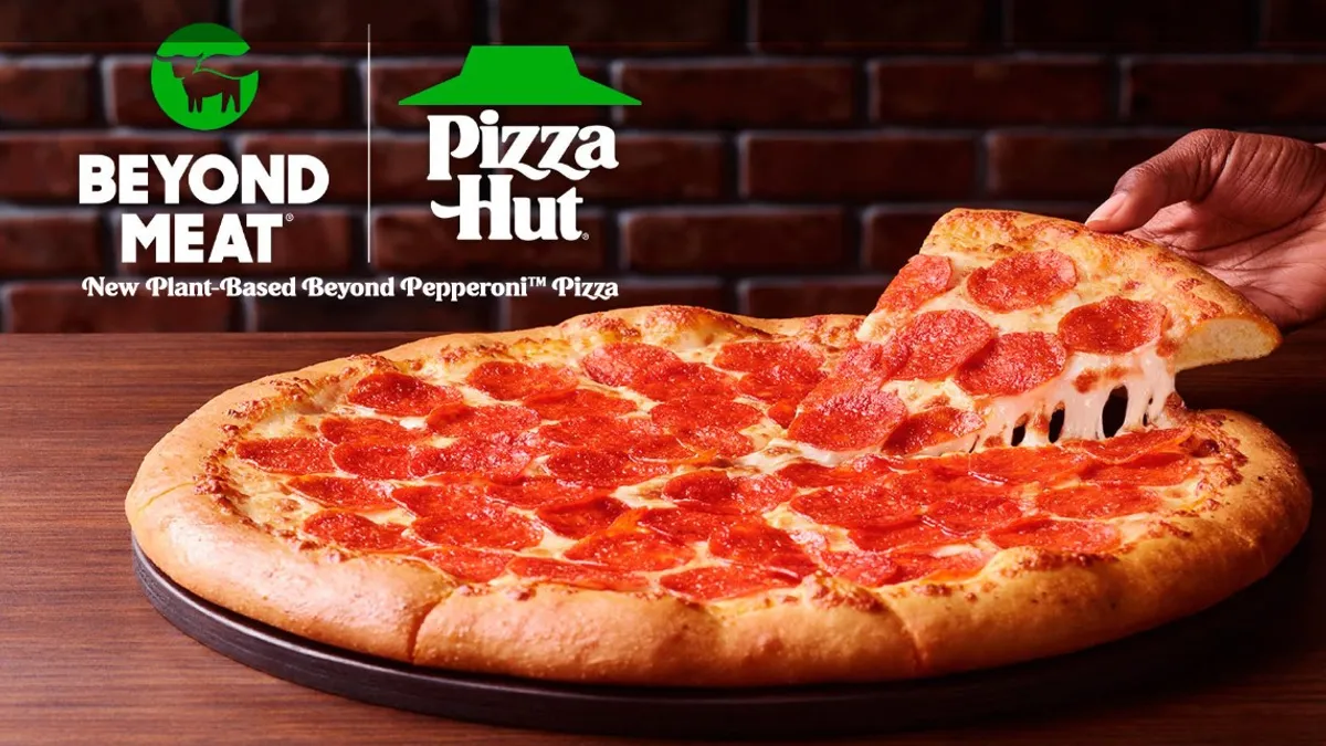 A Pizza Hut pie made with Beyond Meat pepperoni in the U.S.