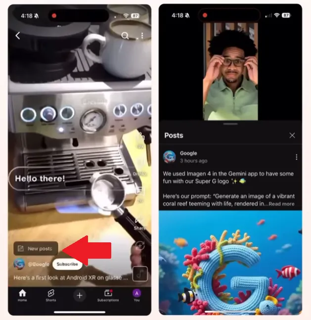 YouTube posts in Shorts