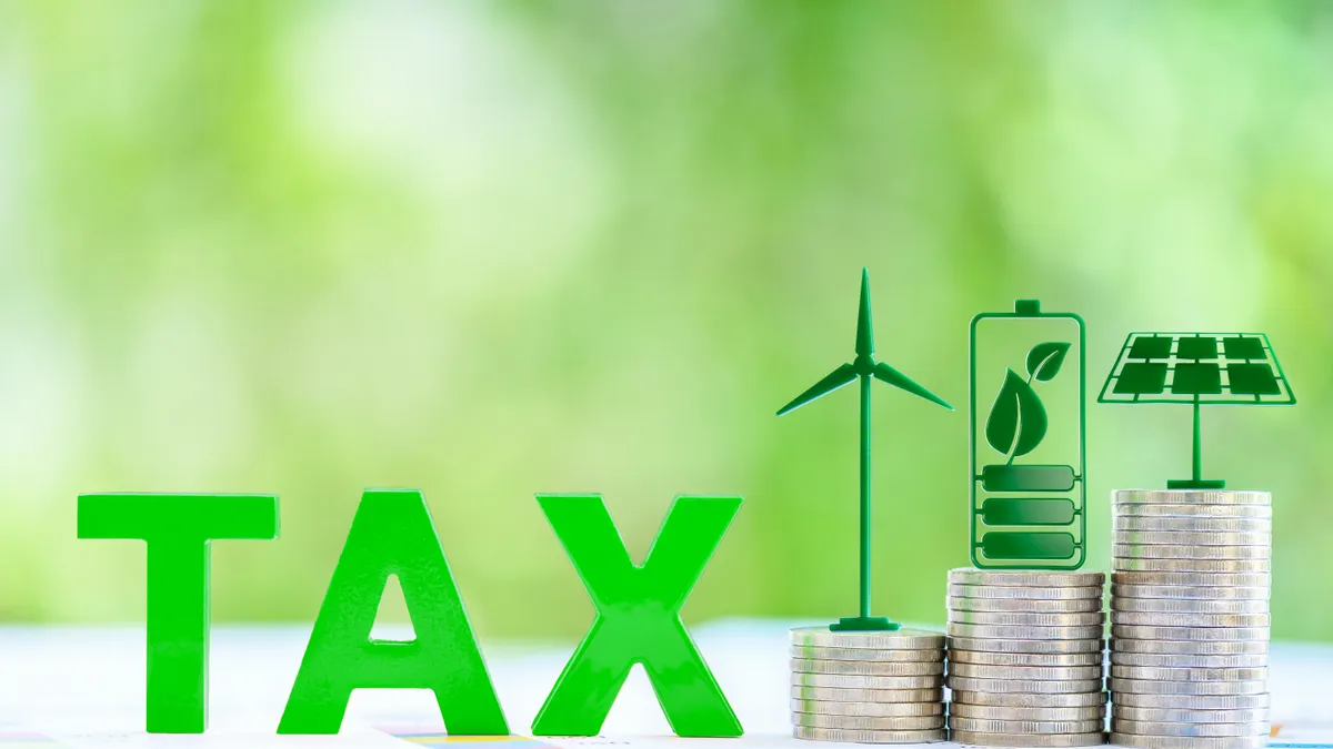 Clean, renewable energy or electricity production tax credits and incentives, financial concept.