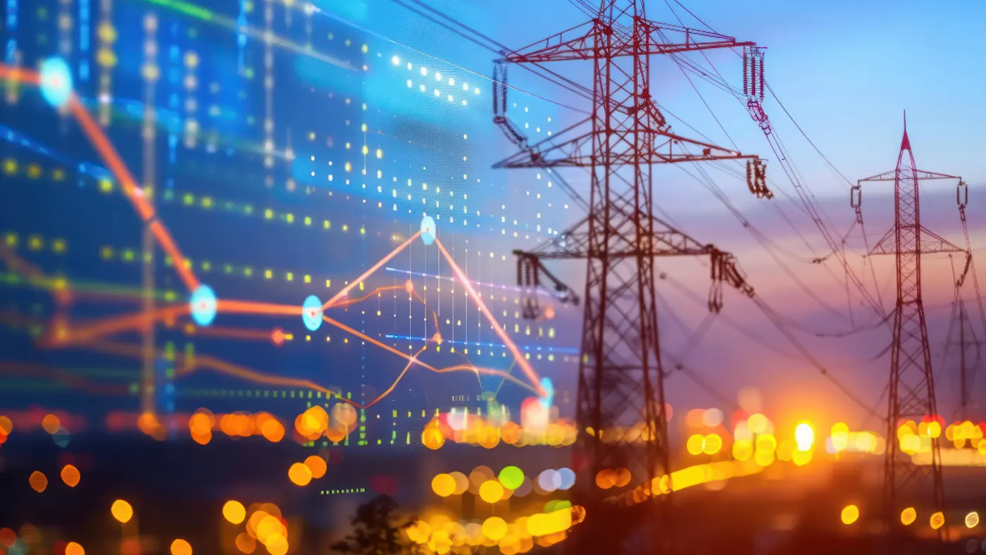 Various graphics superimposed over several powerlines.