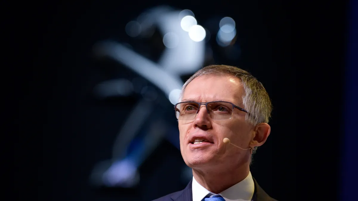 Carlos Tavares, CEO of Stellantis, is pictured speaking at the Geneva International Motor Show in 2017