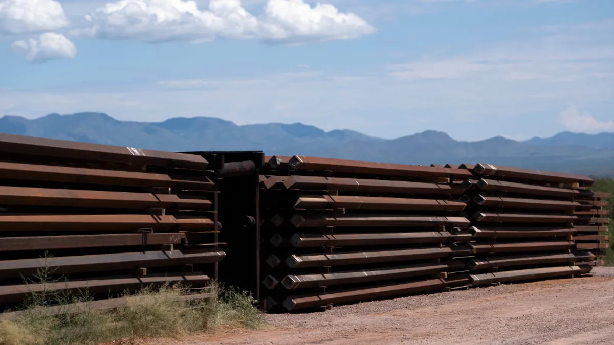 Border fence construction materials sit unused on the U.S.-Mexico border.