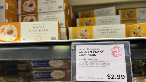 An electronic shelf label a grocery store.