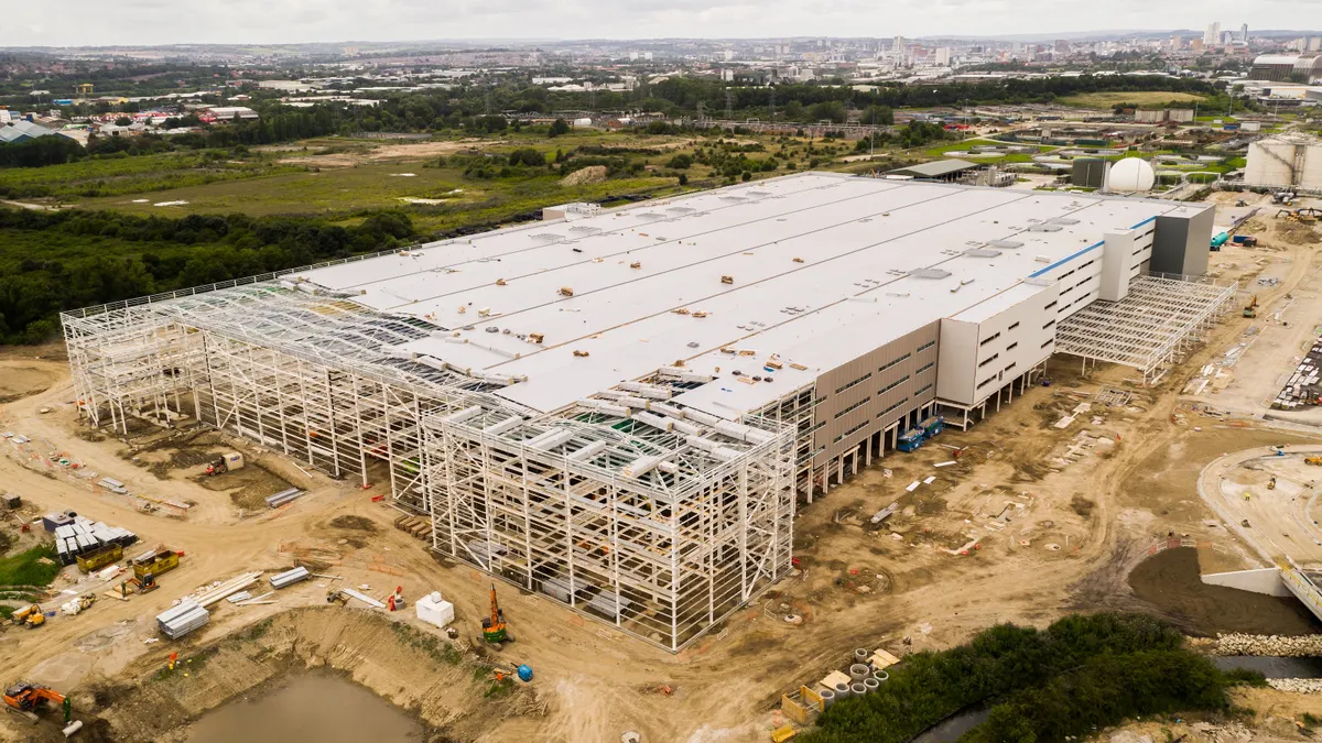 A distribution warehouse under construction