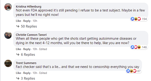 Facebook anti-vax comments