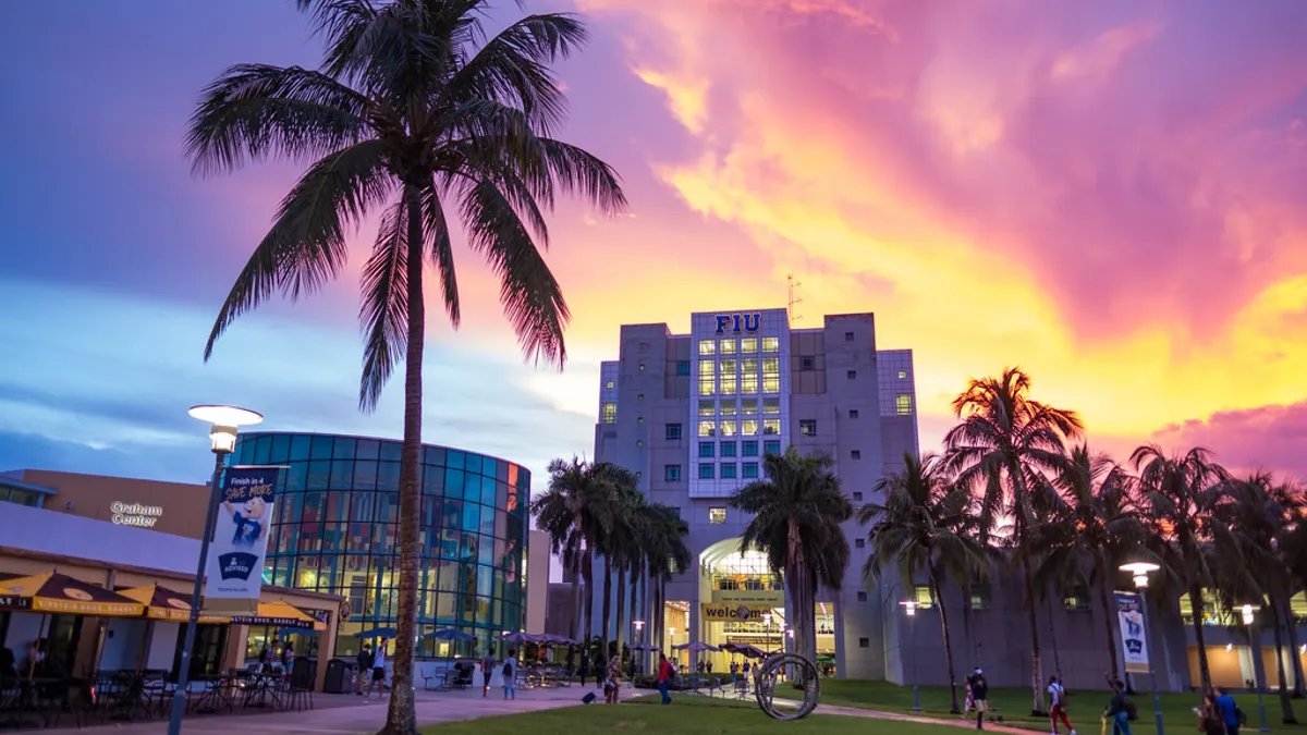 The Florida International University campus at sunset.