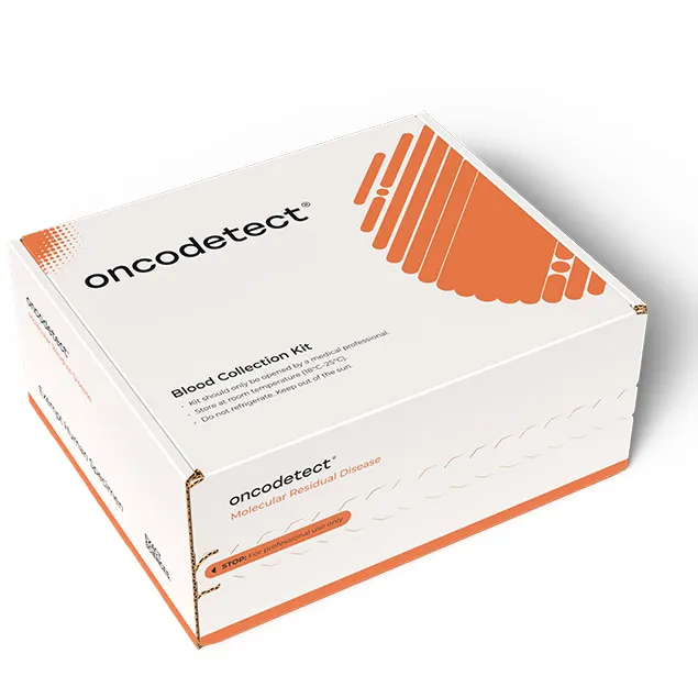 A white box contains a cancer test kit.