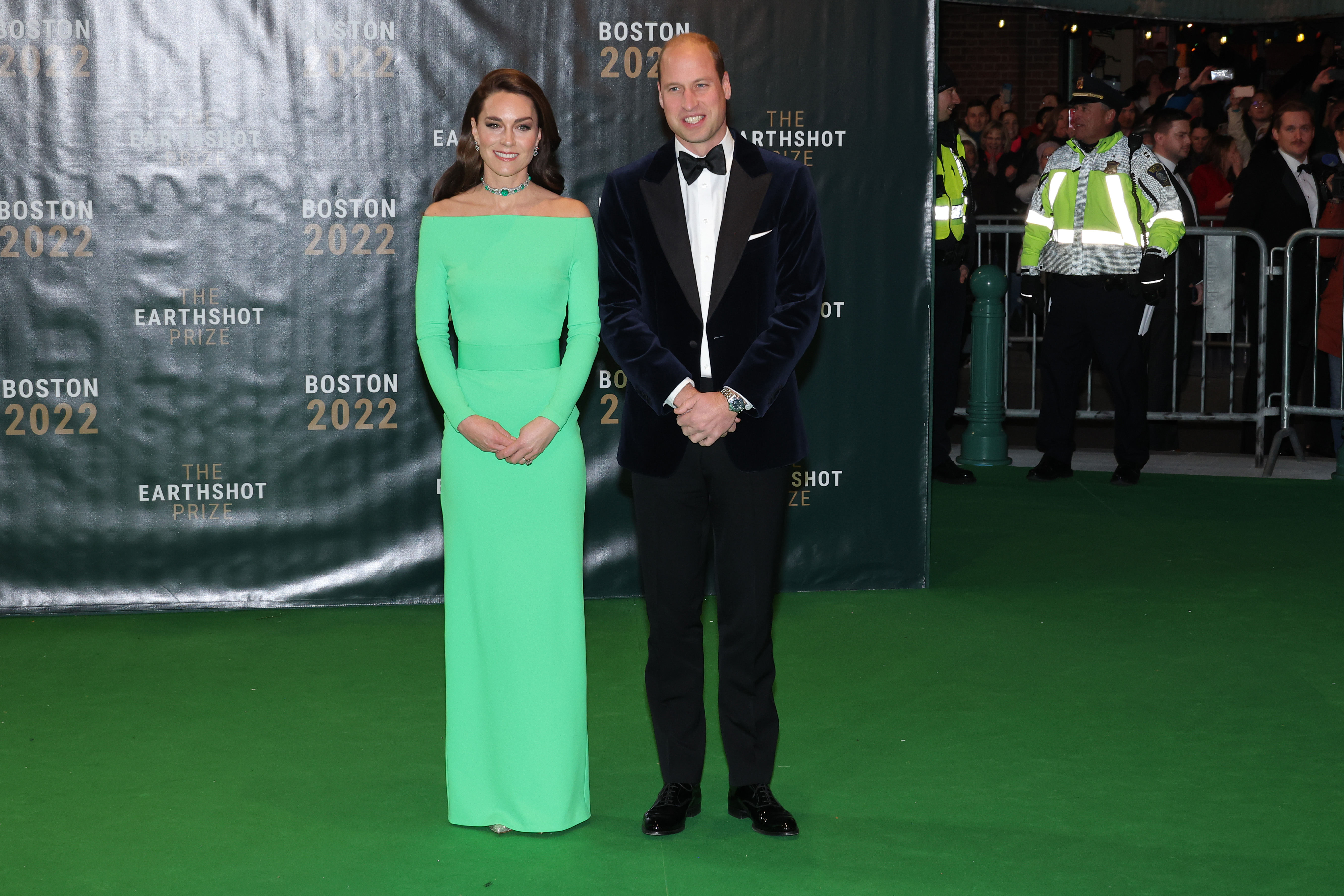 Kate Middleton, in a green dress, and Prince William at the Earthshot Prize Awards