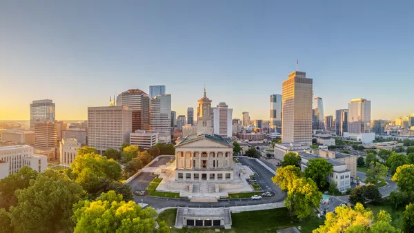 Aerial view of Nashville and the Tennessee state capitol