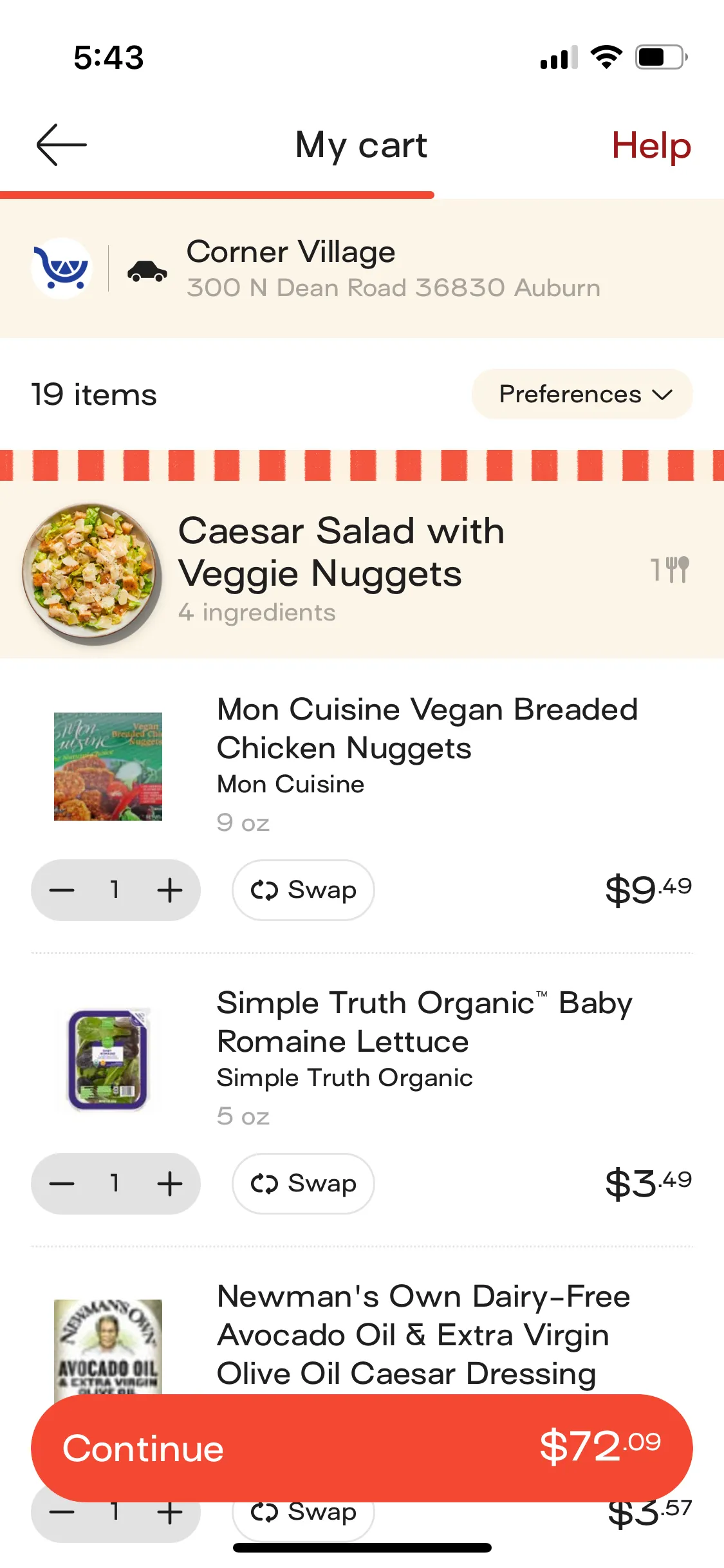 Meal shopping on the Jow app.