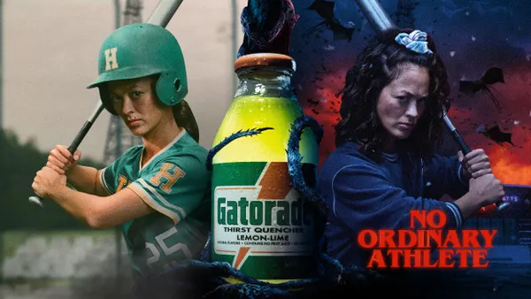 Two baseball batters stand side to side in a Stranger Things-themed ad from Gatorade