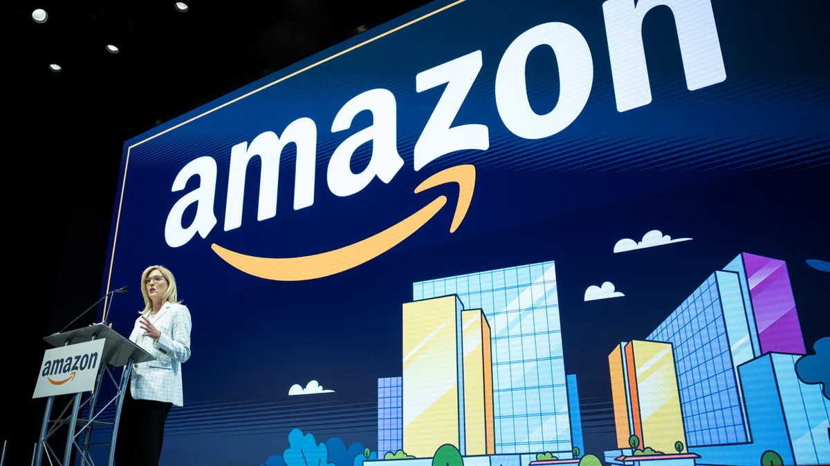 Amazon VP of World Wide Economic Development Holly Sullivan speaks at the opening ceremony of the company's HQ2 in Arlington, Virginia, on June 15, 2023.