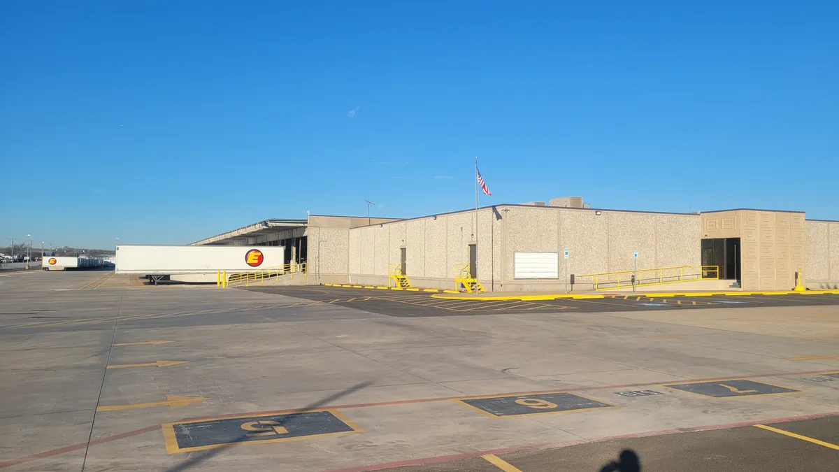 A trailer is parked at the Estes Express Lines terminal in Fort Worth, Texas.