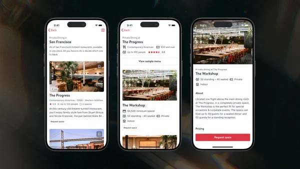 An image of smartphone screens highlighting private dining options on OpenTable