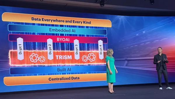 Hung LeHong, distinguished VP analyst and Gartner Fellow, and Mary Mesaglio, distinguished VP analyst at Gartner, lead the opening keynote at the Gartner IT Symposium/Xpo in Orlando, Florida on Monday, Oct. 21, 2024.