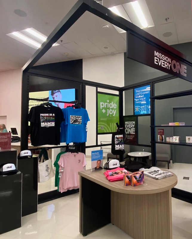 A small display of merchandise within a department store.