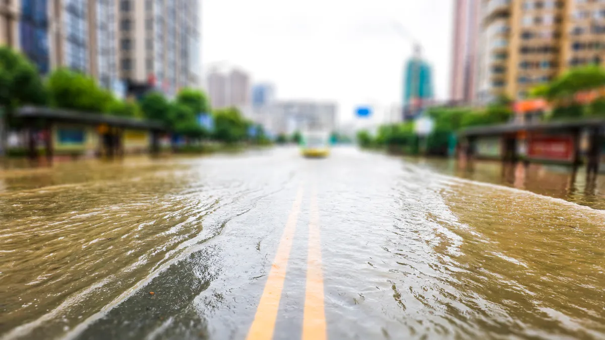 Flooded city street