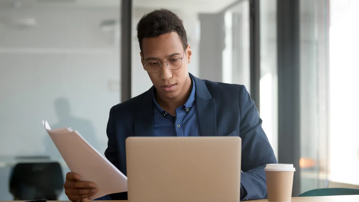 Businessman checking documents