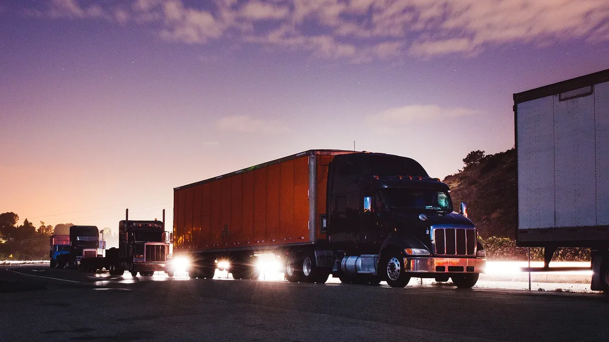 Trucks in a line.