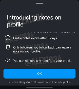 Instagram profile Notes