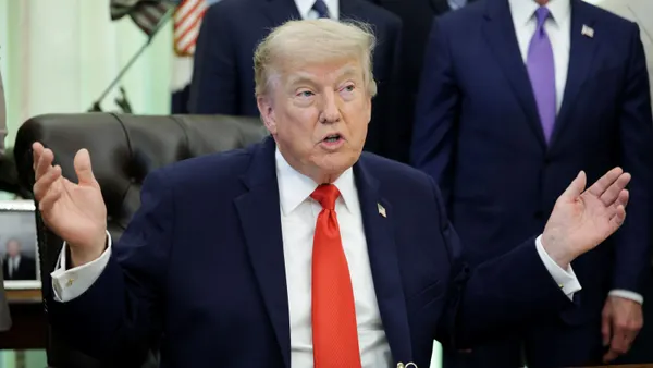 President Donald Trump holds up his hands in the Oval Office of the White House on June 11, 2026 in Washington, DC.