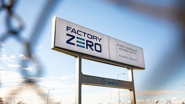 A sign for General Motors' Factory Zero plant