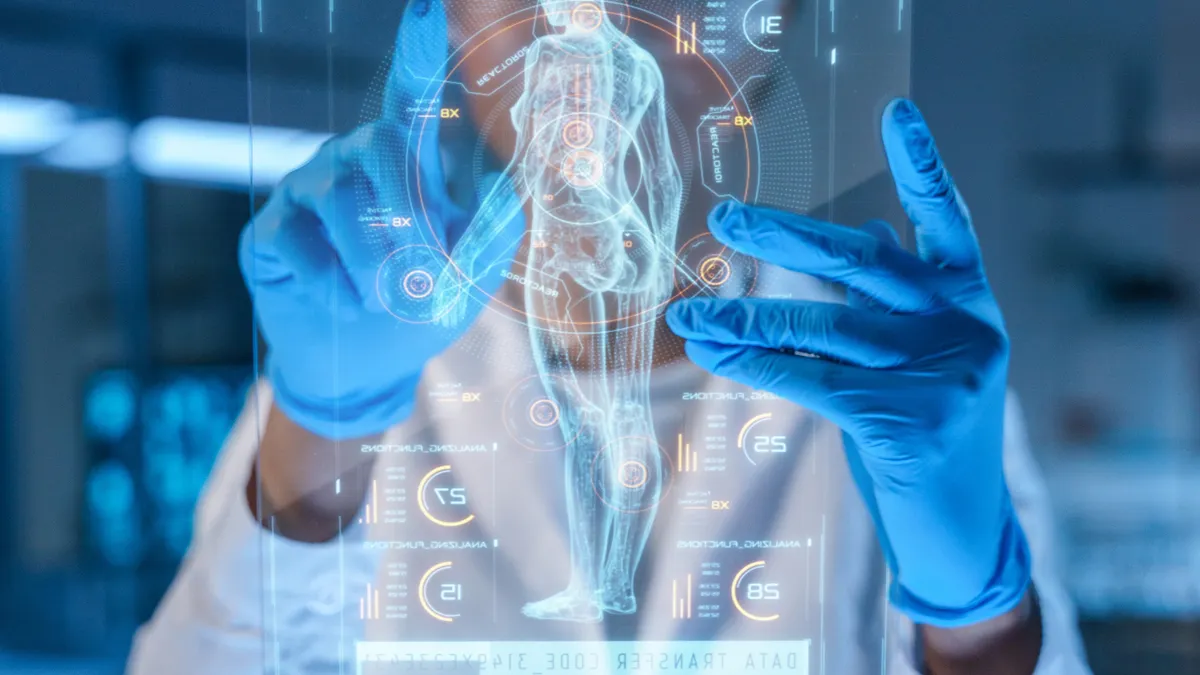 A small HUD with a human body image and a scientist or a doctor, working with it.