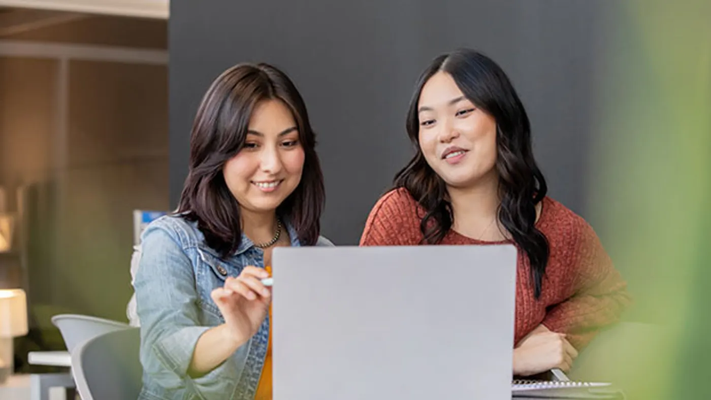 two people looking at laptop