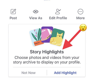 A Facebook prompt alerting the user to Facebook Stories highlights