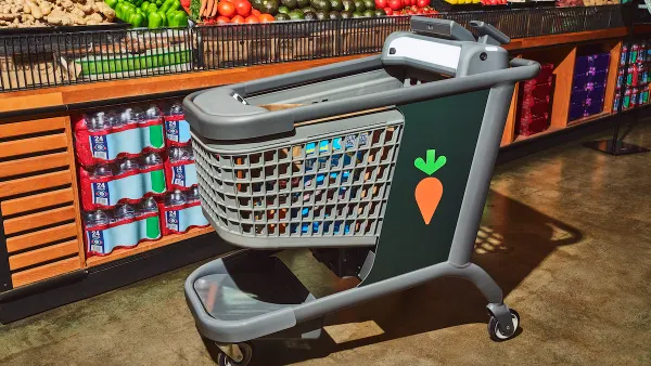 A smart cart in a grocery store.