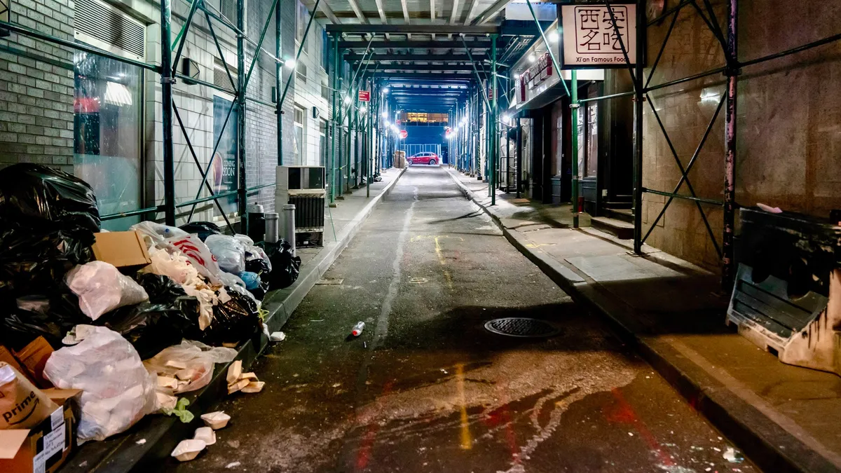 Garbage bags in New York City alley