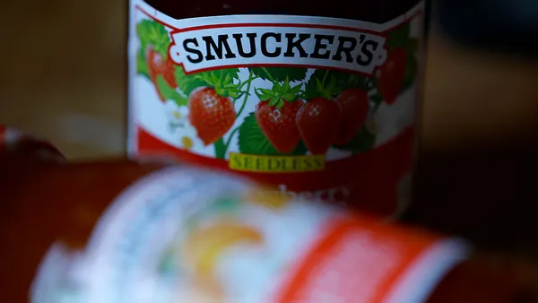 Jars of Smucker's jams are displayed