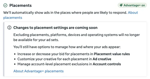 Meta ad placement controls