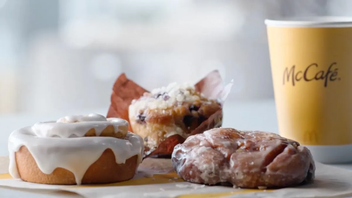 McDonald's began offering apple fritters, blueberry muffins and cinnamon rolls Oct. 28 as part of its McCafe Bakery lineup.