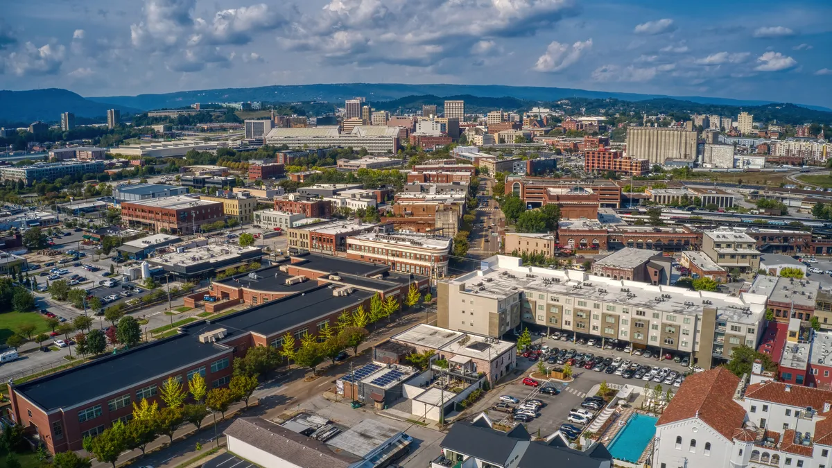 An aerial view of downtown Chattanooga.