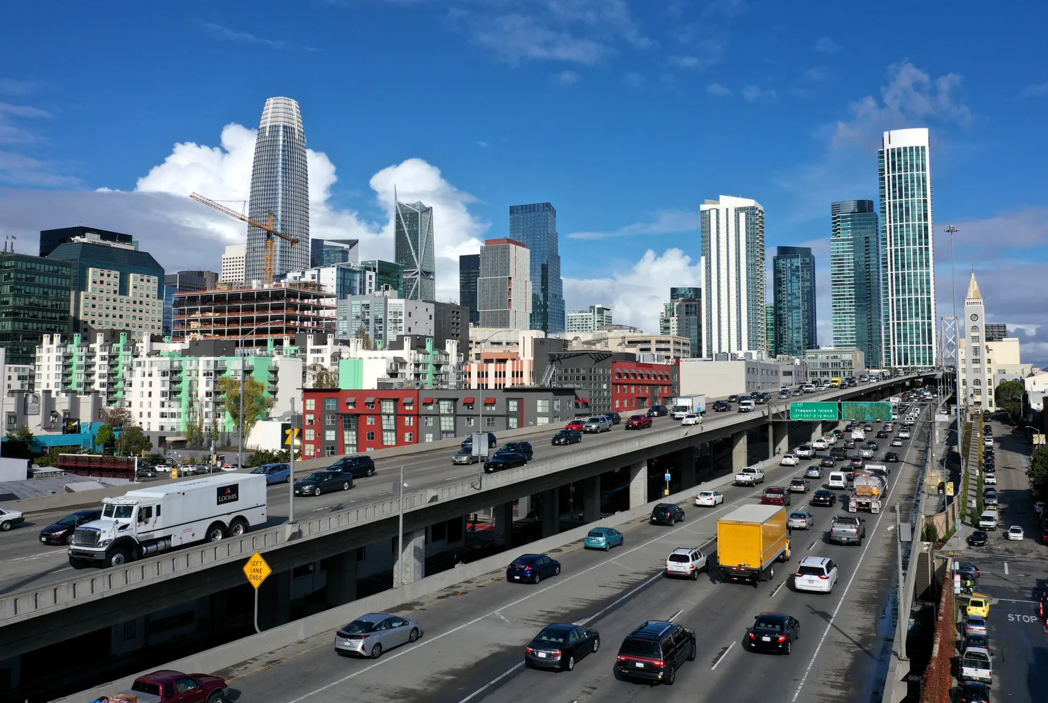 Traffic moves along Interstate 80 on November 27, 2019 in San Francisco, California.