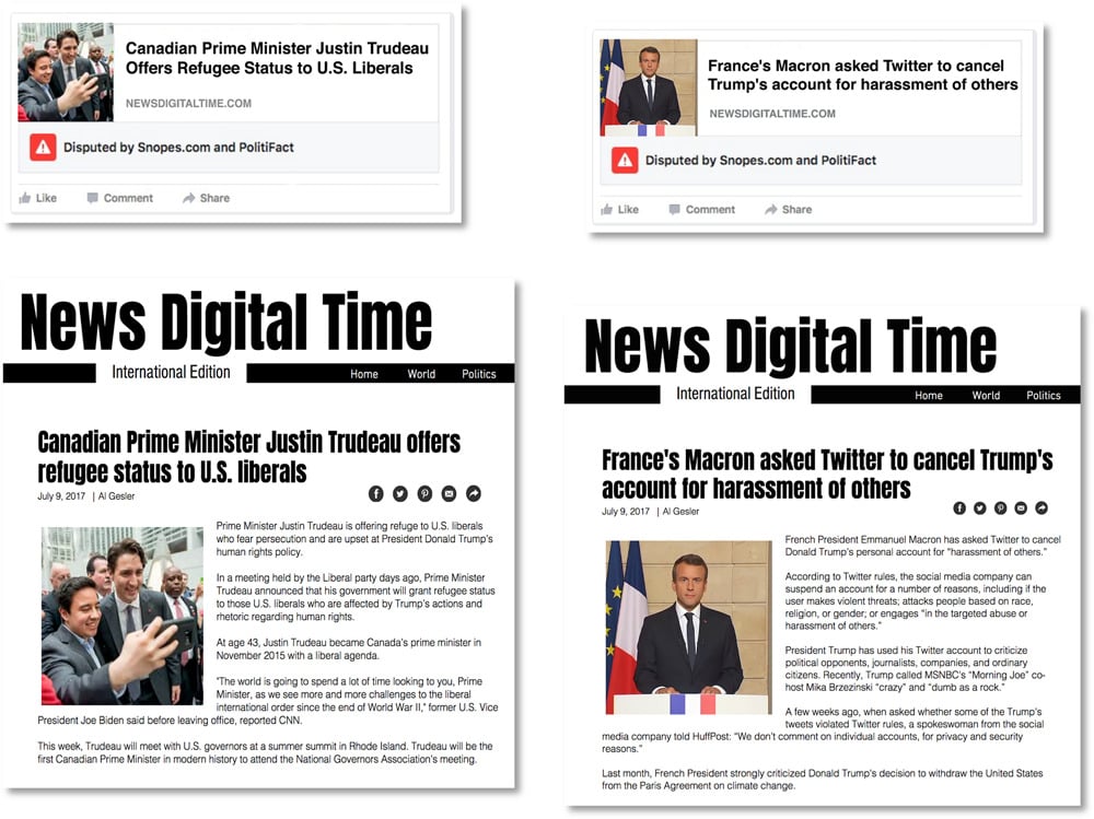 Examples of fake news on Facebook